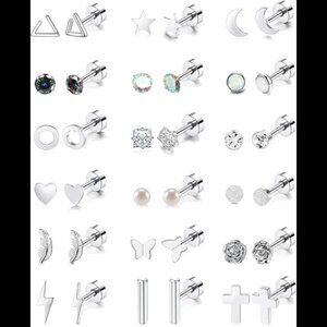 18 Pairs Stainless Steel Stud Earrings Set for Women Men Star Moon flower Heart